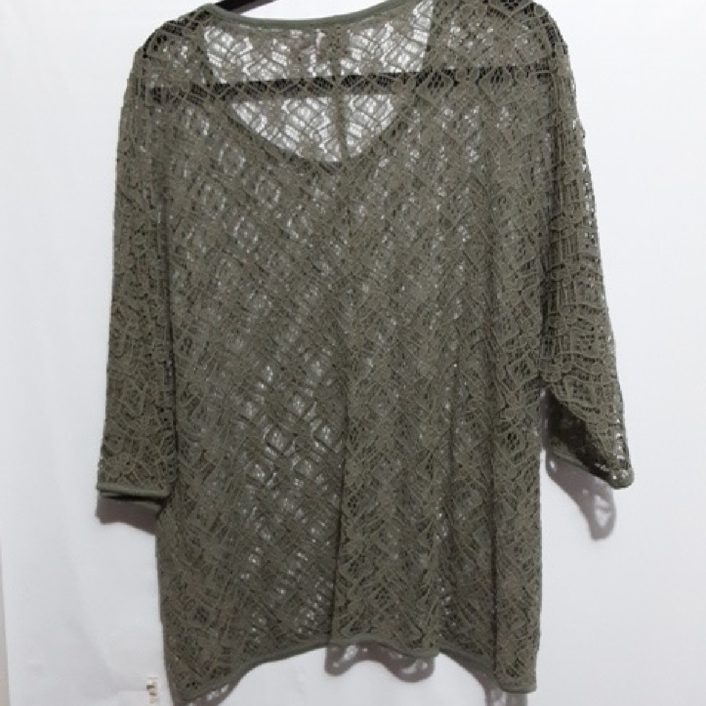CHICO'S Olive Lace Women 2 (L-12) Top - Picture 2 of 4